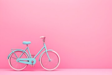 blue bicycle on pink background. pastel minimal