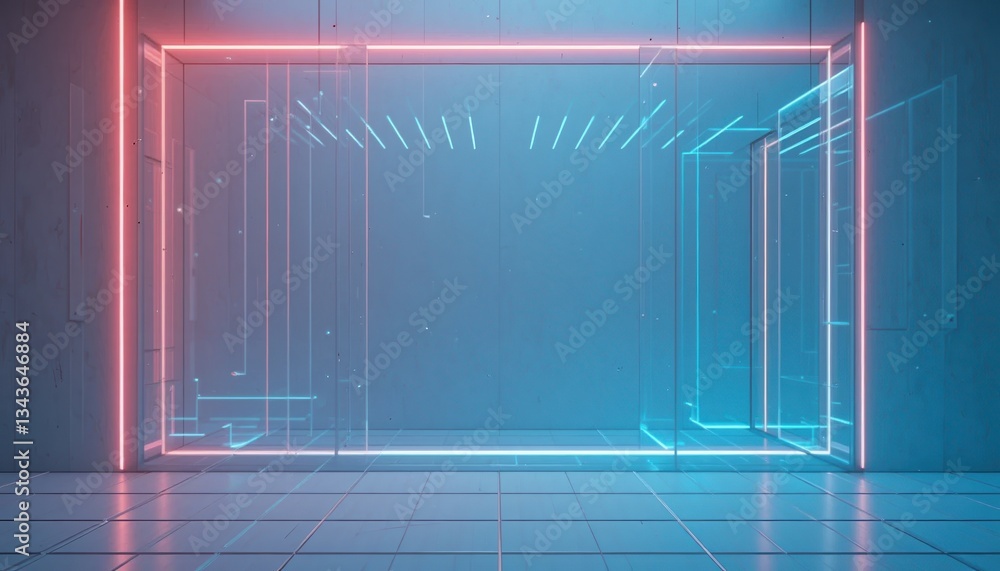 Aufkleber dynamic neon light installation event urban location digital art display futuristic environment wide