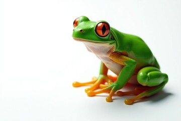 Obraz premium Green tree frog perched on white, vibrant colors, vibrant, photography