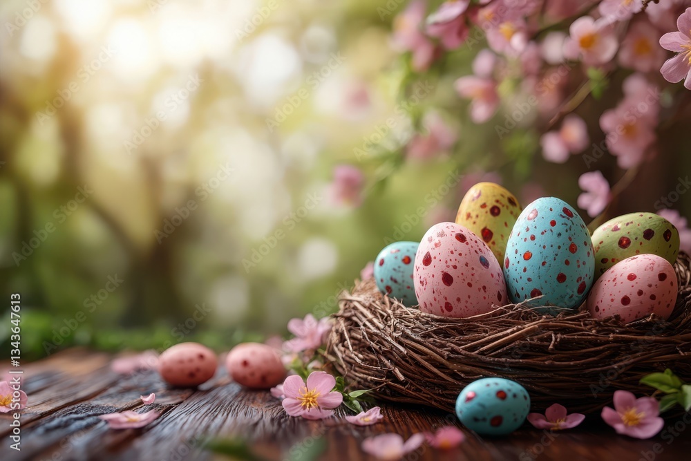 Poster an easter chaos scene with an apple in focus, as detected by yolo. multiple objects and people in th