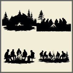 Silhouette of a Campfire, Outdoor Gathering