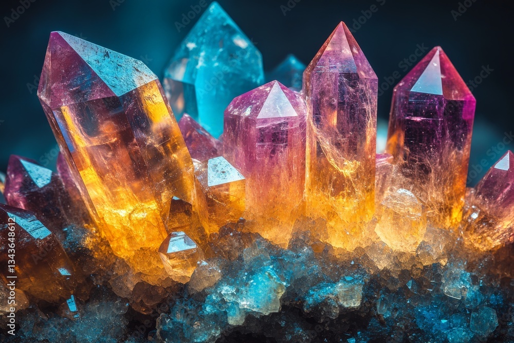 Aufkleber colorful crystals shining under light create a vibrant display in an enchanting mineral collection
