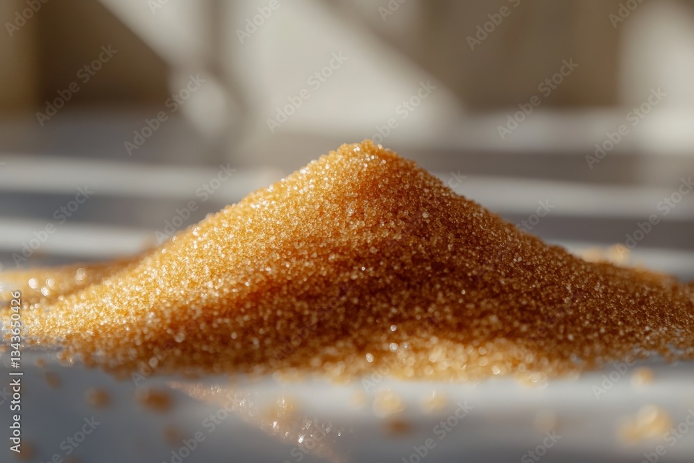 Poster Brown sugar piled on a countertop with soft light illuminating its texture in a kitchen setting