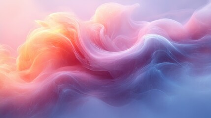 Fototapeta premium A soft, colorful abstract design featuring flowing waves of pink, orange, and blue hues, creating a serene and dreamlike atmosphere.