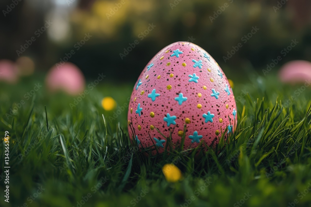 Poster an apple amidst a colorful array of chaotic easter-related elements, suggesting a festive atmosphere