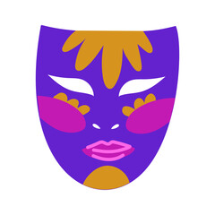 face mask with a crown for Mardi Gras. Bright color flat isolated illustration. For use in the design of materials, advertising, goods and decor related to holidays, carnival events, parties