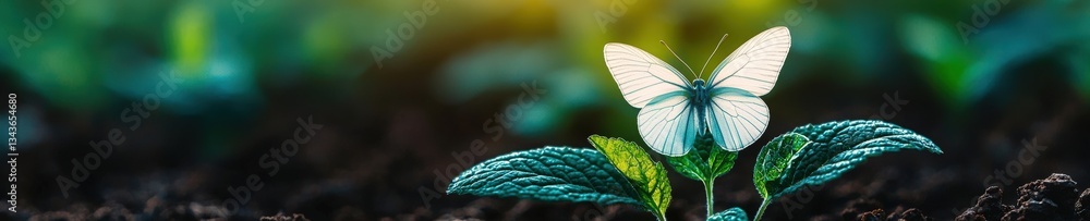 Poster rows of plants creating an abstract image of a butterfly from above.