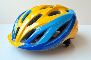 Fototapeta premium Brightly colored bicycle helmet designed for safety during cycling activities indoors or outdoors while promoting visibility and style