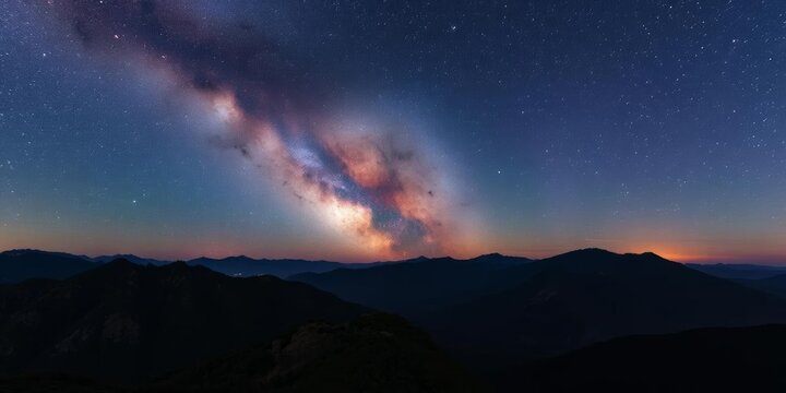 Milky Way galaxy over Doi Tapang mountain range in Thailand Vast night sky, starlit hills, Doi Tapang, starry night