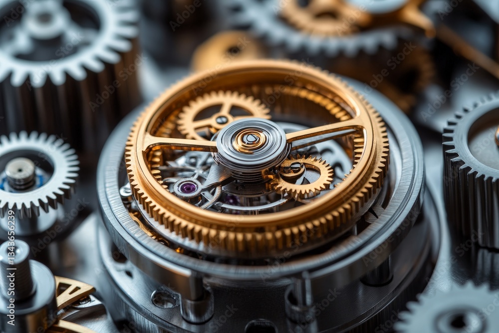 Poster Intricate details of clockwork gears showcase craftsmanship and precision in a mechanical watch mechanism