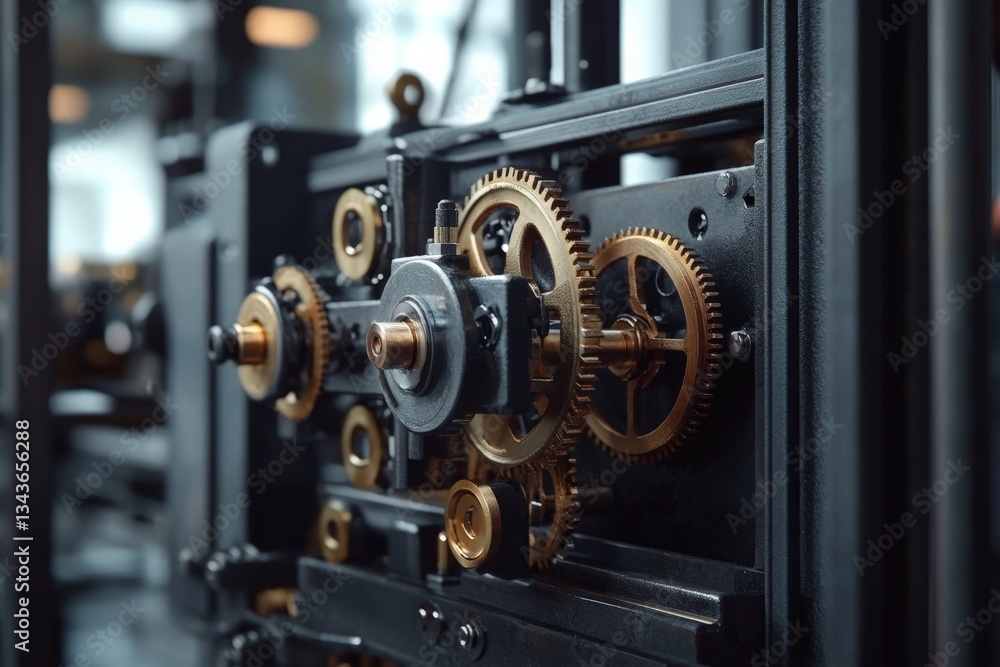 Fototapete detailed view of intricate gears and mechanisms in a clockwork assembly at a workshop during late af