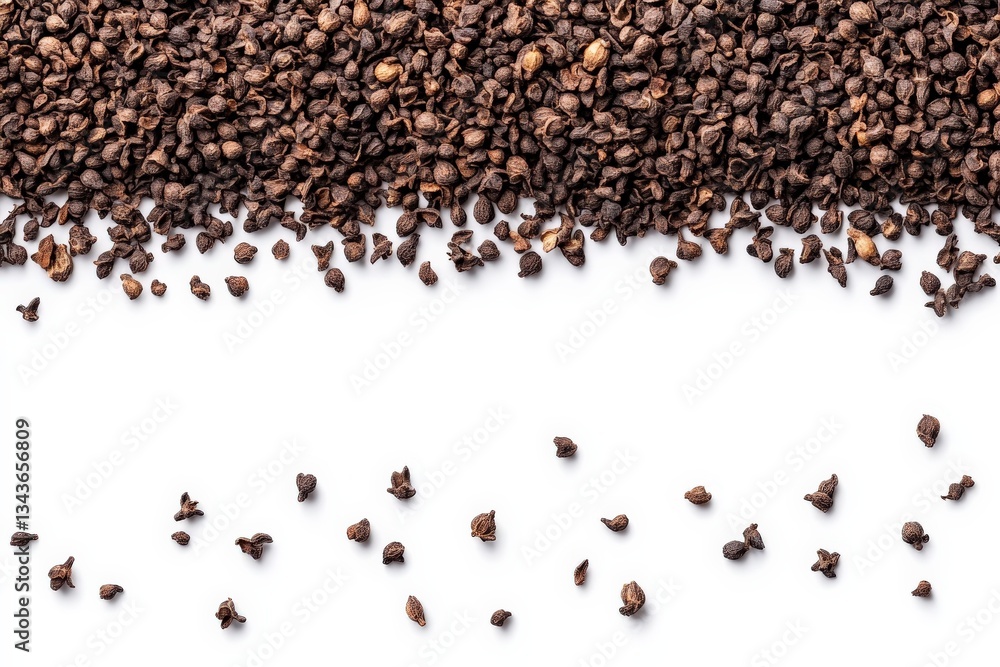 Poster seeds scattered on a plain surface highlighting their texture and color in daylight