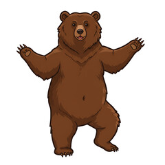 brown bear cartoon dancing isolated on white background 