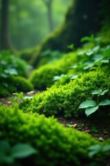 Mossy green foliage with subtle leaf textures, floral pattern, natural textures