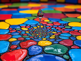 Colorful water droplet on vibrant mosaic