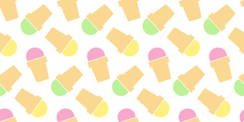 Vanilla Pistachio Fruit Sundae in waffle cup Colorful Seamless Pattern Ice Cream Day Background idea