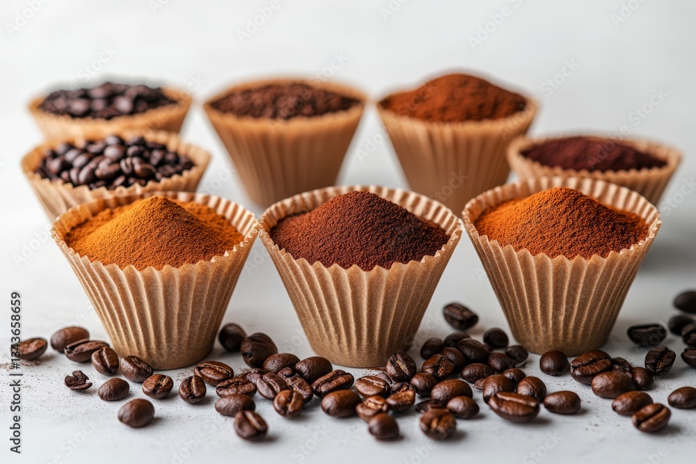 Poster Exploring the Rich Diversity of Coffee Varieties in Different Forms on a Neutral Background