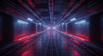 Cyberpunk corridor with metallic structure - evokes technological advancements - for digital art, science fiction