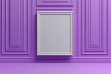 Fototapeta premium White picture frame on purple paneled wall mockup scene
