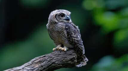 Young owl perched on a branch