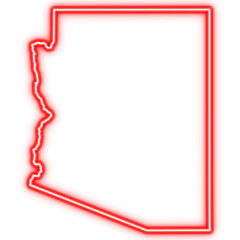 Neon red outline of Arizona state map on transparent background