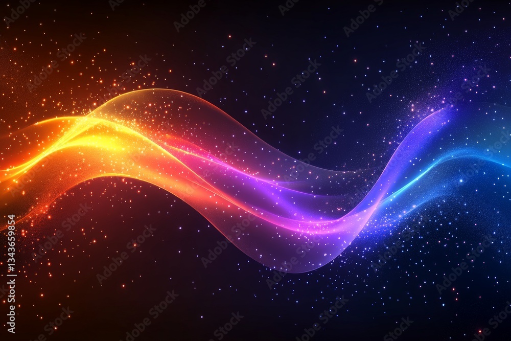 Fototapete Colorful waves of light flow through a starry background at night, creating a mesmerizing visual effect and vibrant atmosphere