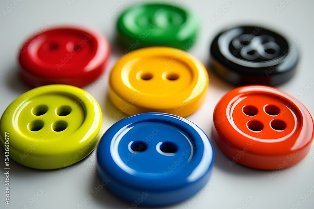 Poster Colorful buttons arranged in a playful manner on a neutral surface creating a vibrant and cheerful display