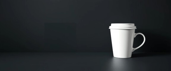 Minimalist coffee cup mock-up Dark grey wall, black background, copy space, grey, aesthetic