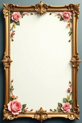Ornate gold scroll frame with delicate floral patterns and curved lines, ornate, gold leaf