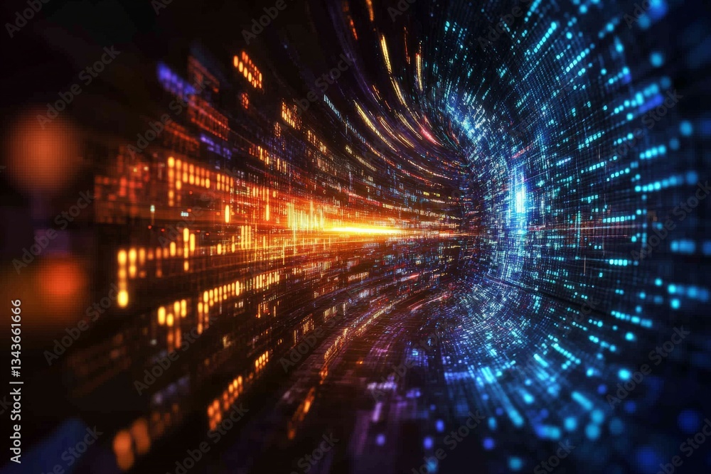 Aufkleber vivid digital tunnel with glowing lights and abstract patterns depicting movement and energy in a fu