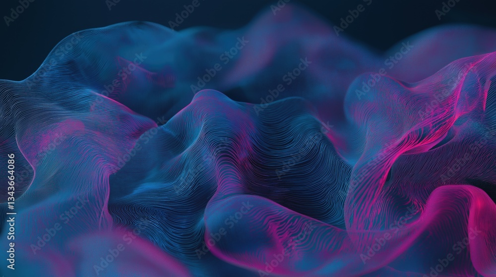 Poster abstract digital art piece that appears to be made up of wavy lines in different shades of blue and 