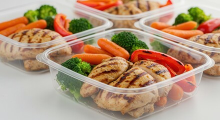 Prepared Healthy Food Containers with Grilled Chicken and Fresh Vegetables