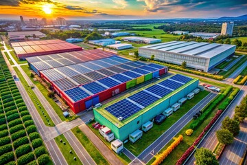 Aerial View of Sustainable Fashion Production: Eco-Friendly Clothing Manufacturing, Renewable Energy, Circular Economy