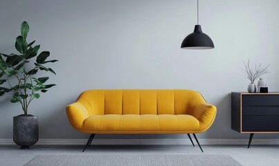 yellow sofa in modern living room.