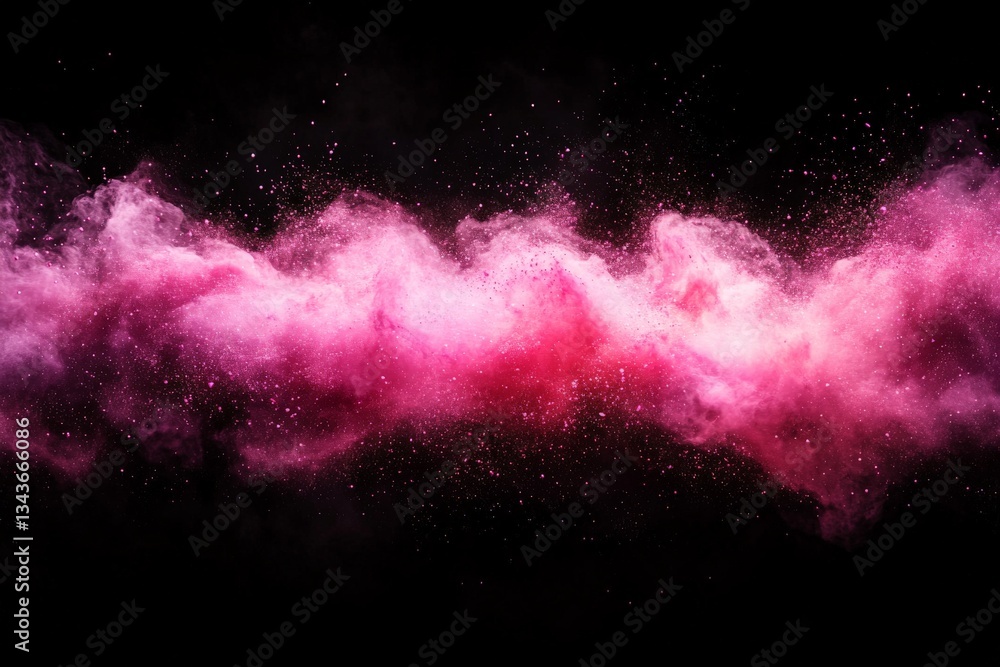 Poster colorful pink and purple smoke forms an abstract pattern in a dark atmosphere during a nighttime eve