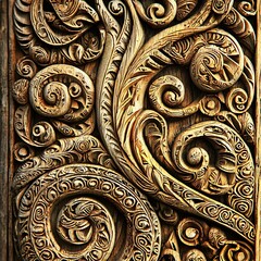 Intricate Wooden Carving A Detailed Close-Up of Maori Art.