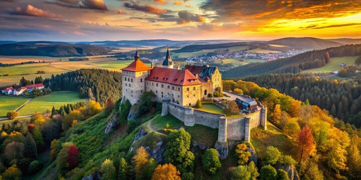 Aerial View of Tocnik Castle: 14th-Century Gothic Fortress in Czech Republic
