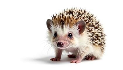 Tiny hedgehog isolated on pure white background, wildlife photography, graphic, macro