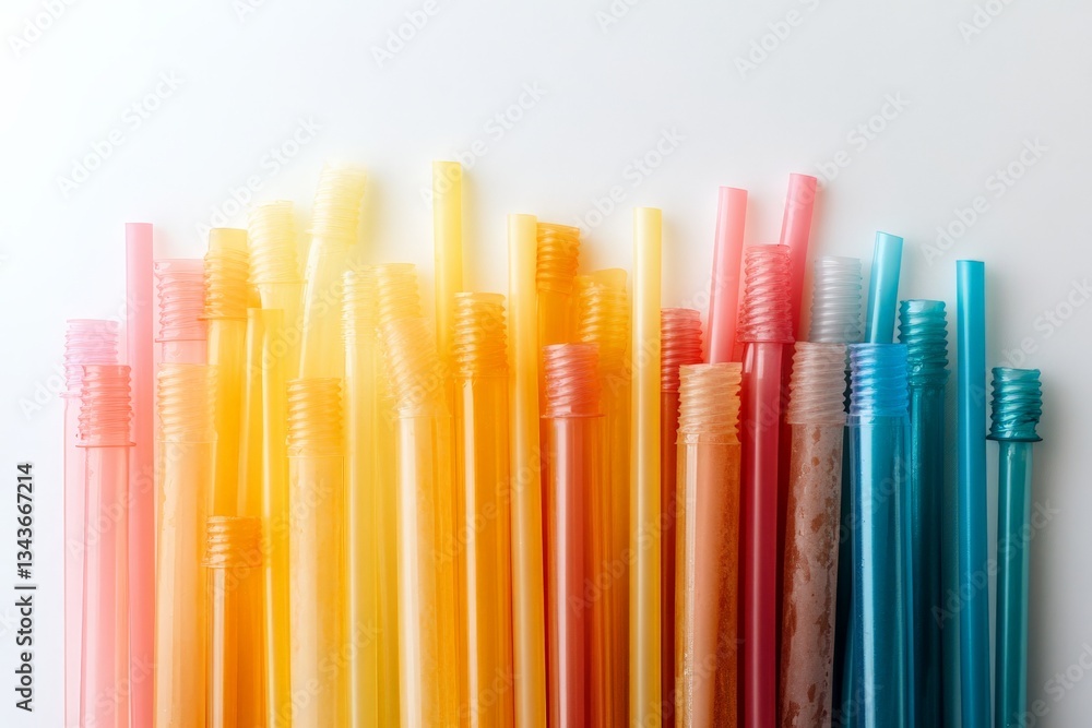 Aufkleber Brightly colored drinking straws arranged in a creative display on a white background