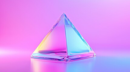 3d rendering of a pyramid-shaped object. the pyramid is made up of three triangular sections, each with a different color - blue, pink, and yellow.