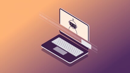 Fototapeta premium Spam email prevention concepts. Digital illustration of a laptop displaying a chatbot interface.