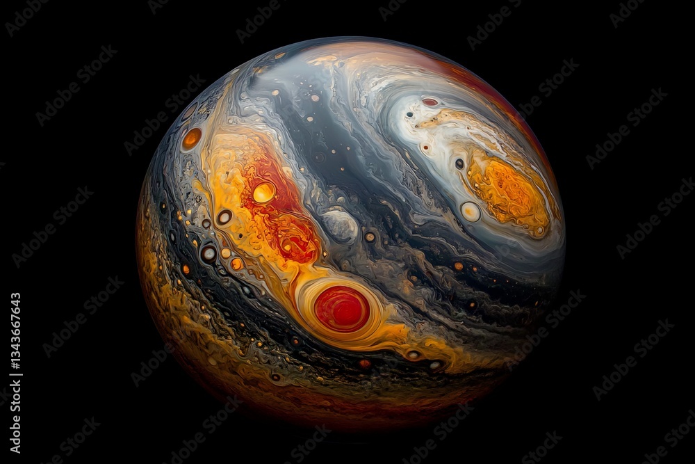 Poster stunning representation of jupiter showcasing vibrant colors and swirling clouds in a cosmic setting