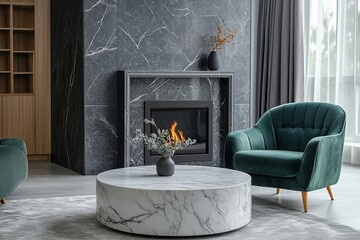 an elegant modern living room with fireplace and comfortable seating, perfect for relaxation and socializing