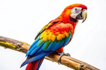 Fototapeta premium Aerial View of Vibrant Parrot Isolated on White Background - Stunning Drone Photography
