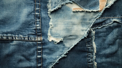 Naklejka premium Frayed denim textures with various shades and details