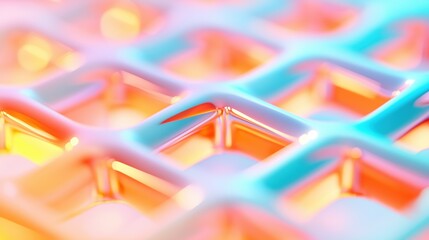 Fototapeta premium Abstract digital art piece that appears to be a close-up of a geometric pattern. the background is made up of multiple overlapping triangles in different shades of pink, orange, and blue.