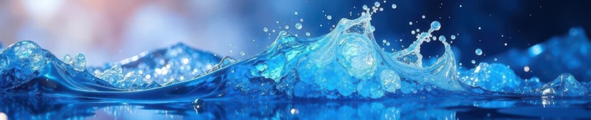 Intense sapphire liquid burst; stark white setting, design, wave