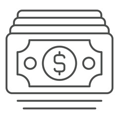 Dollar paper bills thin line icon, bank account concept. Vector graphics. Money cash sign on white background, outline style icon for mobile or web design.
