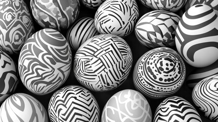 Obraz premium Black and White Decorative Eggs with Intricate Patterns and Designs