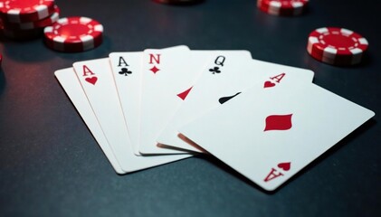 Obraz premium Playing cards arranged in an ace high sequence , suit, macro